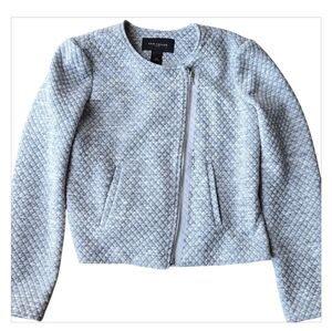 Ann Taylor Assymmetrical Zip Gray Waffle Cropped Jacket, XS